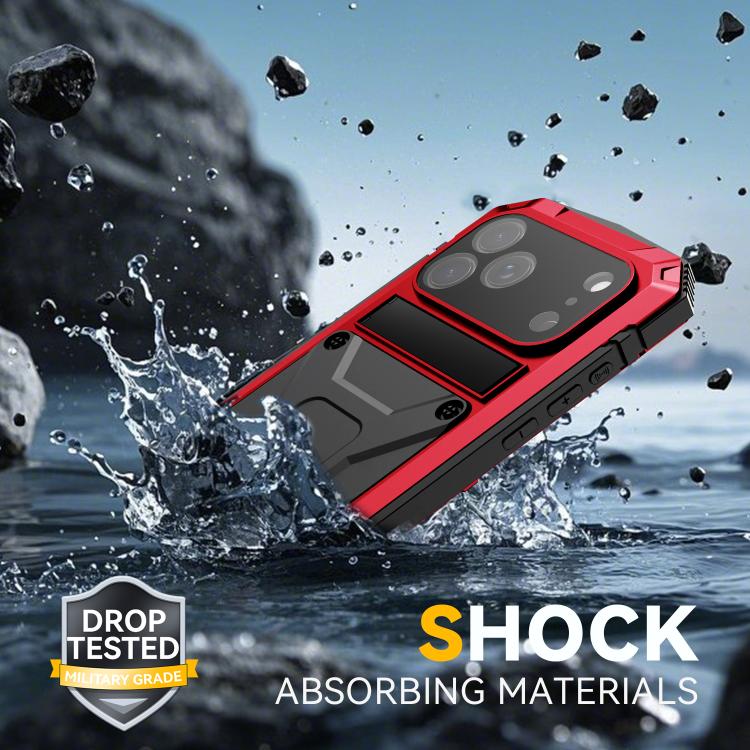 For iPhone 17 Pro R-JUST Metal + Silicone + Tempered Glass Life Waterproof Phone Case with Holder(Red) by R-JUST