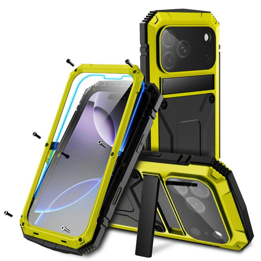 For iPhone 17 Pro R-JUST Metal + Silicone + Tempered Glass Life Waterproof Phone Case with Holder(Yellow) by R-JUST