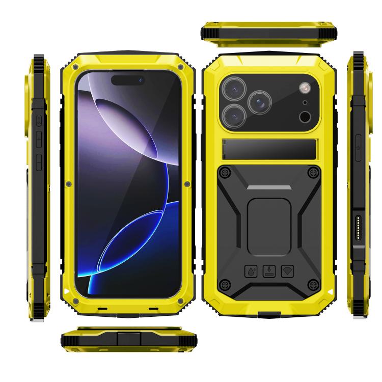 For iPhone 17 Pro R-JUST Metal + Silicone + Tempered Glass Life Waterproof Phone Case with Holder(Yellow) by R-JUST
