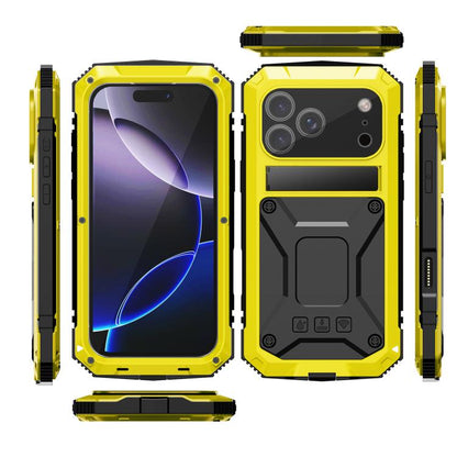 For iPhone 17 Pro R-JUST Metal + Silicone + Tempered Glass Life Waterproof Phone Case with Holder(Yellow) by R-JUST