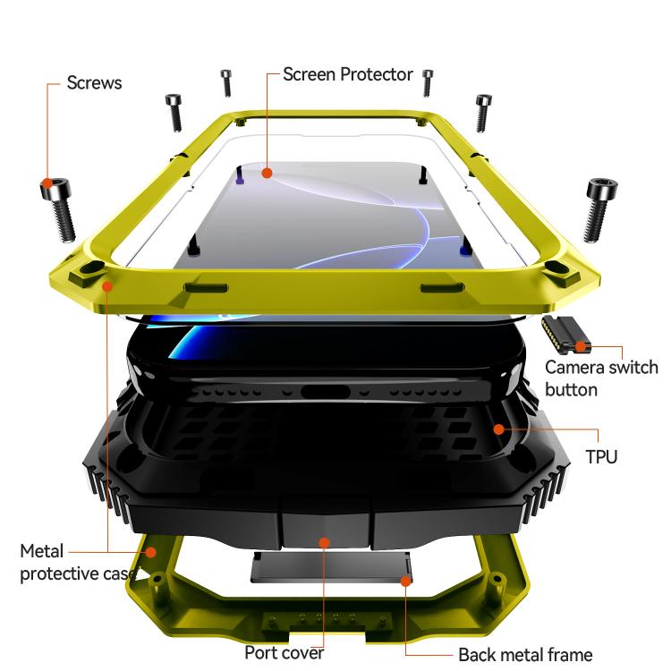For iPhone 17 Pro R-JUST Metal + Silicone + Tempered Glass Life Waterproof Phone Case with Holder(Yellow) by R-JUST