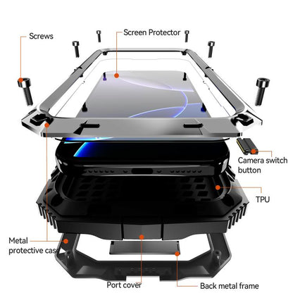 For iPhone 17 Pro R-JUST Metal + Silicone + Tempered Glass Life Waterproof Phone Case with Holder(Silver) by R-JUST