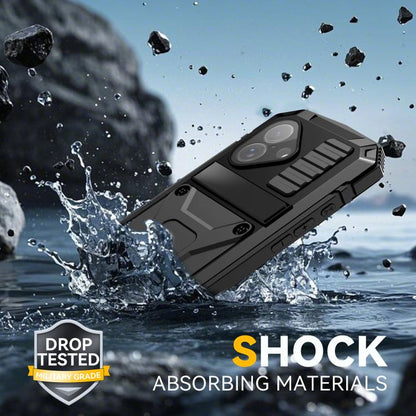 For iPhone 17 R-JUST Metal + Silicone + Tempered Glass Life Waterproof Phone Case with Holder(Black) by R-JUST