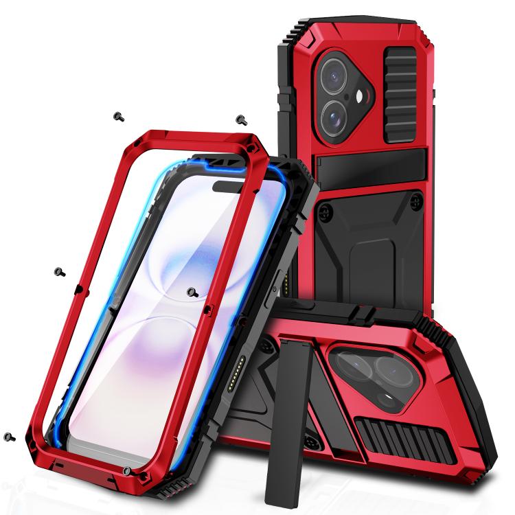 For iPhone 17 R-JUST Metal + Silicone + Tempered Glass Life Waterproof Phone Case with Holder(Red) by R-JUST