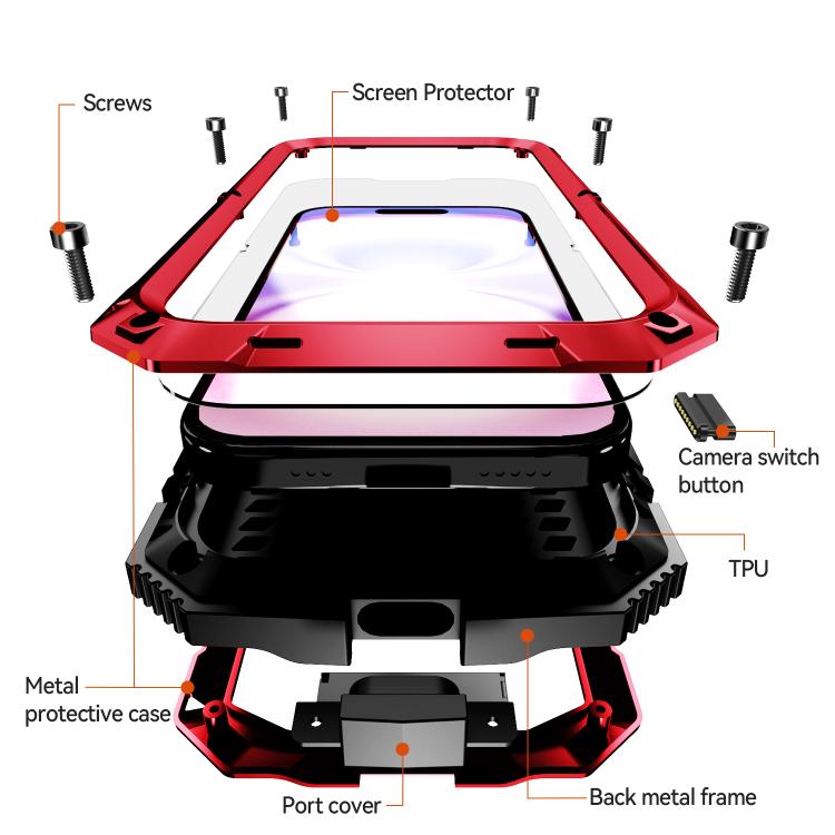 For iPhone 17 R-JUST Metal + Silicone + Tempered Glass Life Waterproof Phone Case with Holder(Red) by R-JUST