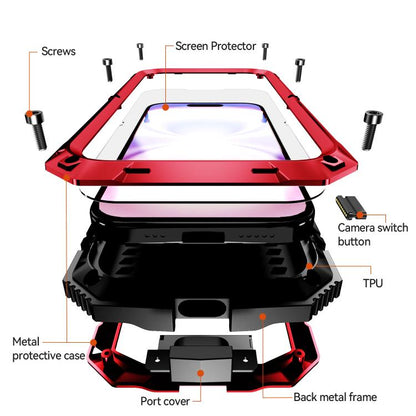 For iPhone 17 R-JUST Metal + Silicone + Tempered Glass Life Waterproof Phone Case with Holder(Red) by R-JUST