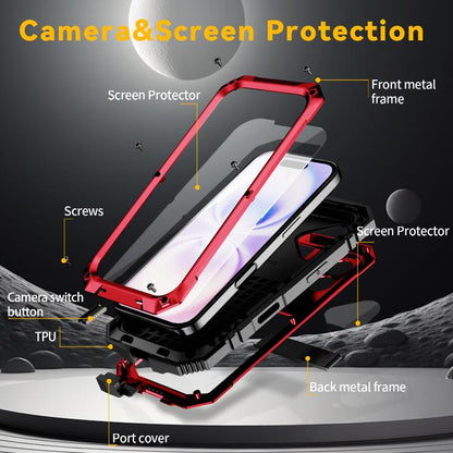 For iPhone 17 R-JUST Metal + Silicone + Tempered Glass Life Waterproof Phone Case with Holder(Red) by R-JUST