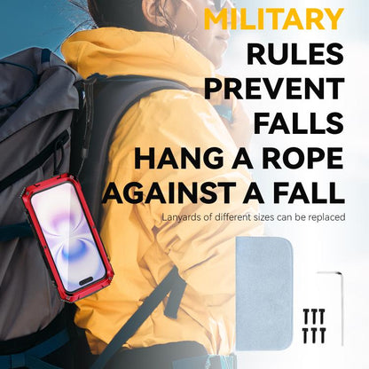 For iPhone 17 R-JUST Metal + Silicone + Tempered Glass Life Waterproof Phone Case with Holder(Red) by R-JUST