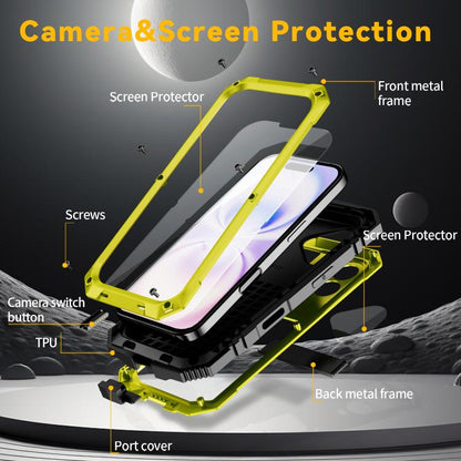 For iPhone 17 R-JUST Metal + Silicone + Tempered Glass Life Waterproof Phone Case with Holder(Yellow) by R-JUST