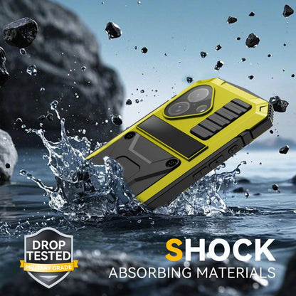 For iPhone 17 R-JUST Metal + Silicone + Tempered Glass Life Waterproof Phone Case with Holder(Yellow) by R-JUST