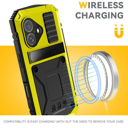 For iPhone 17 R-JUST Metal + Silicone + Tempered Glass Life Waterproof Phone Case with Holder(Yellow) by R-JUST