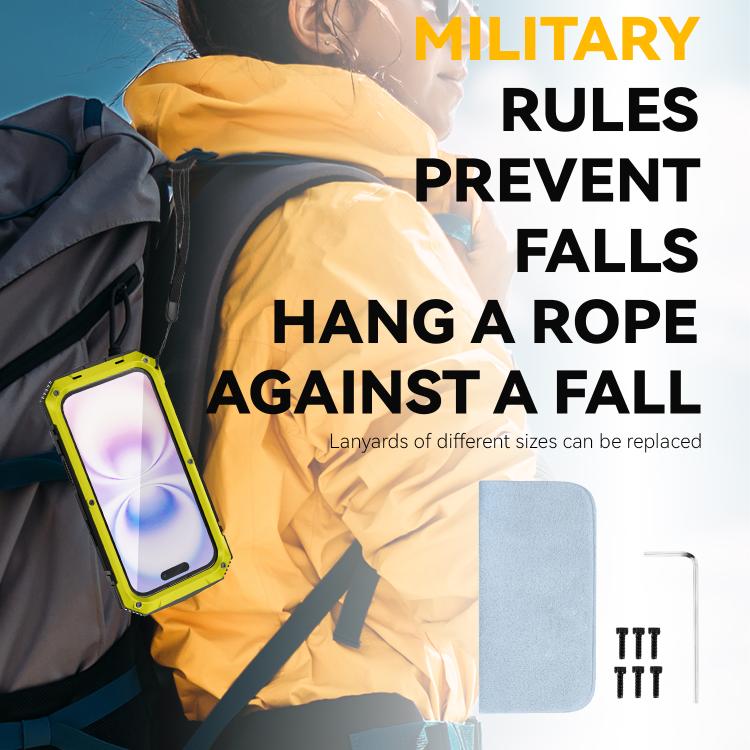 For iPhone 17 R-JUST Metal + Silicone + Tempered Glass Life Waterproof Phone Case with Holder(Yellow) by R-JUST