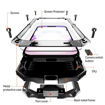 For iPhone 17 R-JUST Metal + Silicone + Tempered Glass Life Waterproof Phone Case with Holder(Silver) by R-JUST