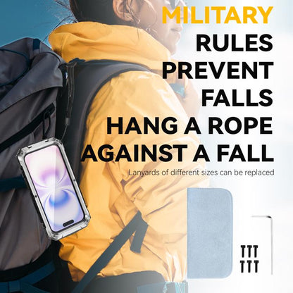 For iPhone 17 R-JUST Metal + Silicone + Tempered Glass Life Waterproof Phone Case with Holder(Silver) by R-JUST