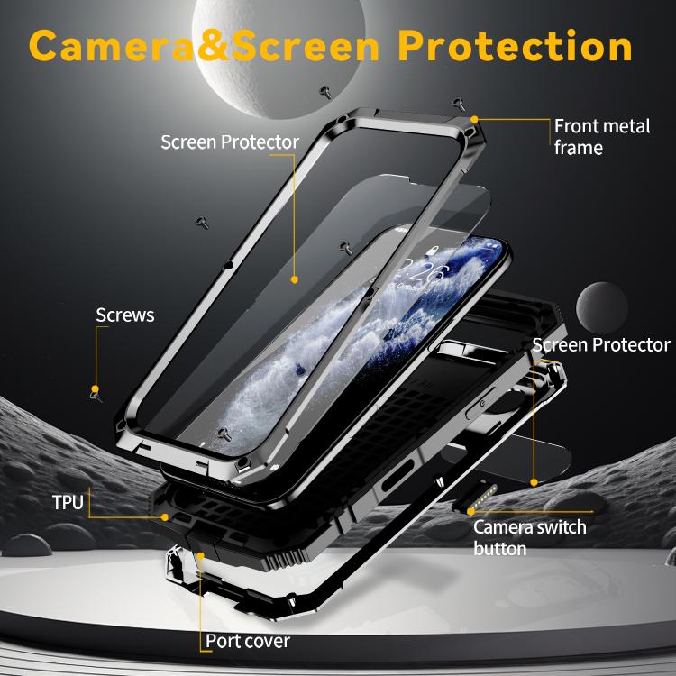 For iPhone Air R-JUST Metal + Silicone + Tempered Glass Life Waterproof Phone Case with Holder(Black) by R-JUST