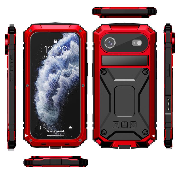 For iPhone Air R-JUST Metal + Silicone + Tempered Glass Life Waterproof Phone Case with Holder(Red) by R-JUST