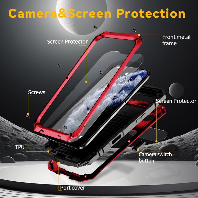 For iPhone Air R-JUST Metal + Silicone + Tempered Glass Life Waterproof Phone Case with Holder(Red) by R-JUST
