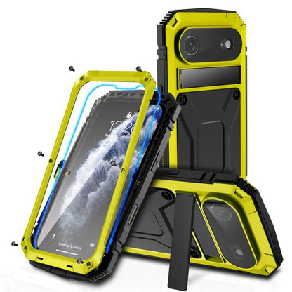 For iPhone Air R-JUST Metal + Silicone + Tempered Glass Life Waterproof Phone Case with Holder(Yellow) by R-JUST