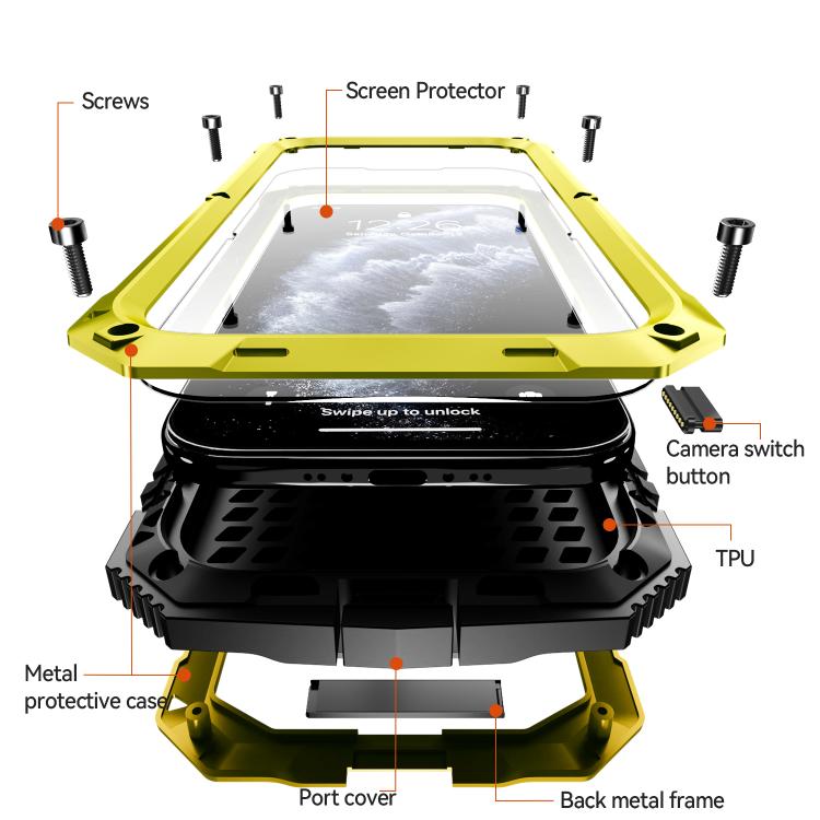 For iPhone Air R-JUST Metal + Silicone + Tempered Glass Life Waterproof Phone Case with Holder(Yellow) by R-JUST