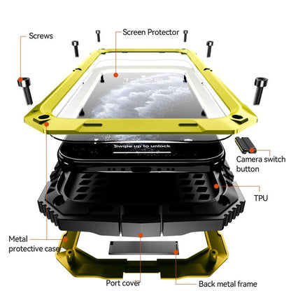 For iPhone Air R-JUST Metal + Silicone + Tempered Glass Life Waterproof Phone Case with Holder(Yellow) by R-JUST