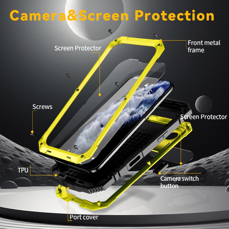 For iPhone Air R-JUST Metal + Silicone + Tempered Glass Life Waterproof Phone Case with Holder(Yellow) by R-JUST