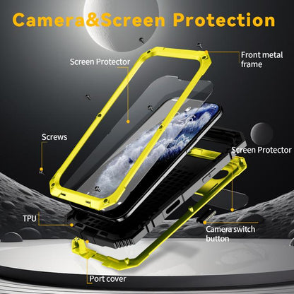 For iPhone Air R-JUST Metal + Silicone + Tempered Glass Life Waterproof Phone Case with Holder(Yellow) by R-JUST