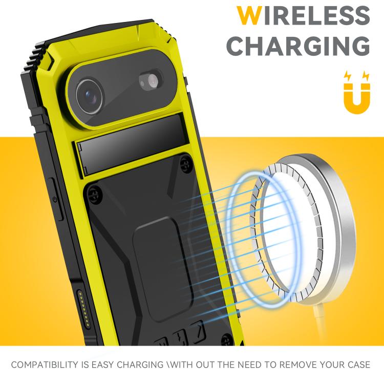 For iPhone Air R-JUST Metal + Silicone + Tempered Glass Life Waterproof Phone Case with Holder(Yellow) by R-JUST