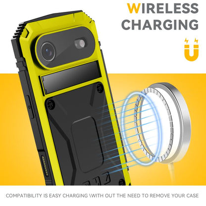 For iPhone Air R-JUST Metal + Silicone + Tempered Glass Life Waterproof Phone Case with Holder(Yellow) by R-JUST