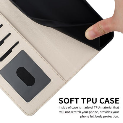 For iPhone 16e Cartoon Cats Leather Phone Case(Beige White) by bashfashion