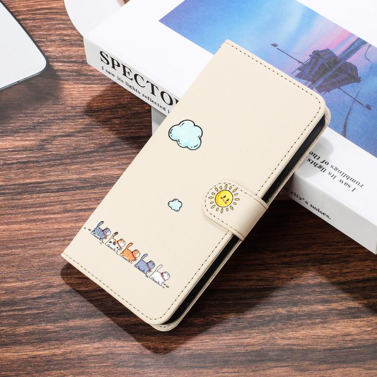 For iPhone 16e Cartoon Cats Leather Phone Case(Beige White) by bashfashion