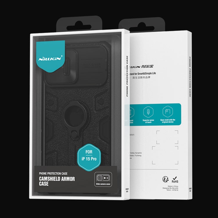 For iPhone 15 Pro NILLKIN Shockproof CamShield Armor Protective Case with Invisible Ring Holder(Green) by NILLKIN