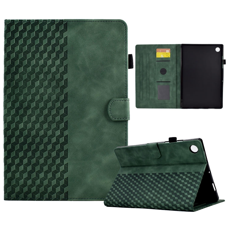 For Samsung Galaxy Tab A11 / A9 Rhombus Embossed Leather Smart Tablet Case(Green) by bashfashion