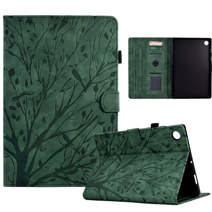 For Samsung Galaxy Tab A11 / A9 Fortune Tree Embossed Leather Smart Tablet Case(Green) by bashfashion