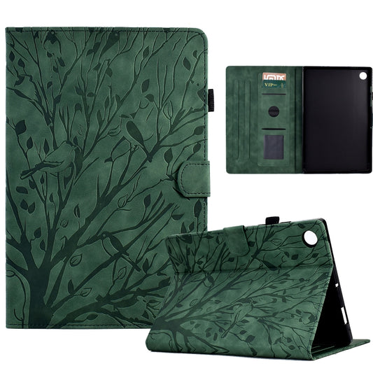 For Samsung Galaxy Tab A11 / A9 Fortune Tree Embossed Leather Smart Tablet Case(Green) by bashfashion