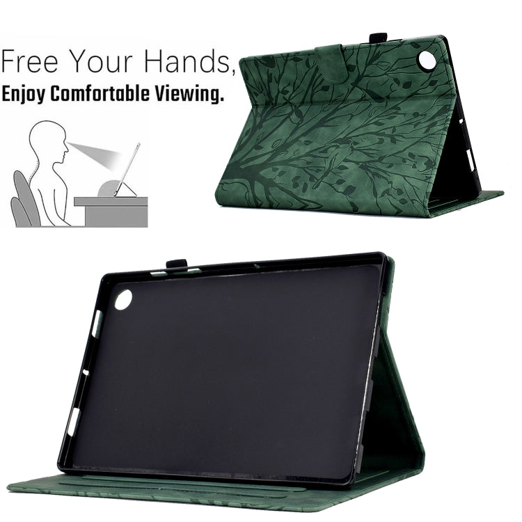 For Samsung Galaxy Tab A11 / A9 Fortune Tree Embossed Leather Smart Tablet Case(Green) by bashfashion