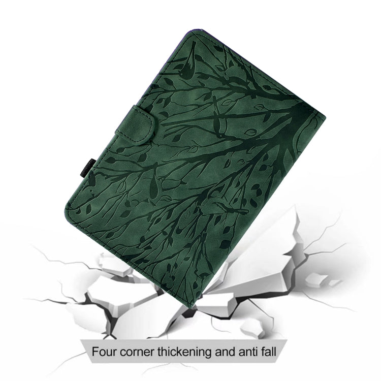For Samsung Galaxy Tab A11 / A9 Fortune Tree Embossed Leather Smart Tablet Case(Green) by bashfashion