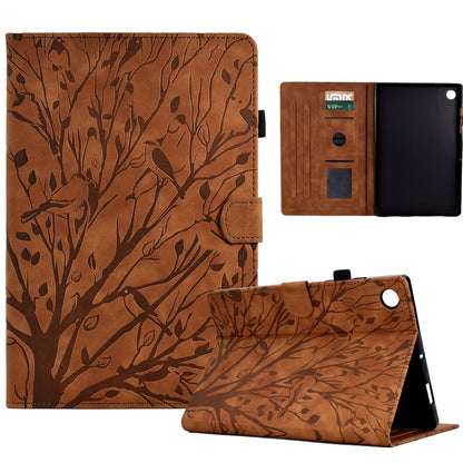 For Samsung Galaxy Tab A11 / A9 Fortune Tree Embossed Leather Smart Tablet Case(Brown) by bashfashion