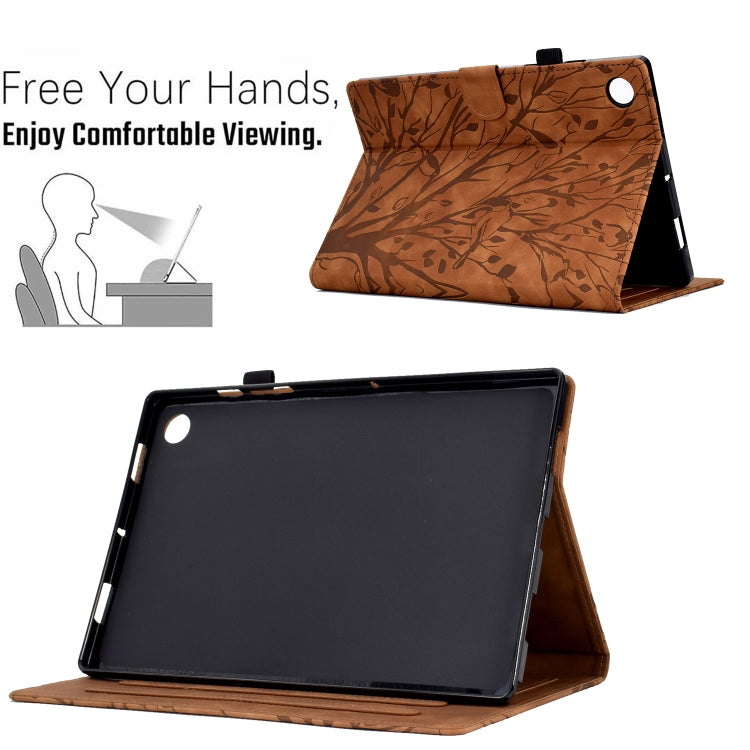 For Samsung Galaxy Tab A11 / A9 Fortune Tree Embossed Leather Smart Tablet Case(Brown) by bashfashion