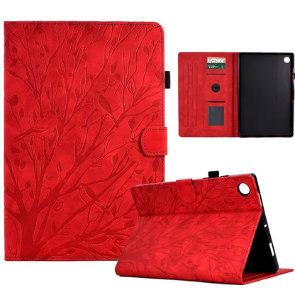 For Samsung Galaxy Tab A11 / A9 Fortune Tree Embossed Leather Smart Tablet Case(Red) by bashfashion