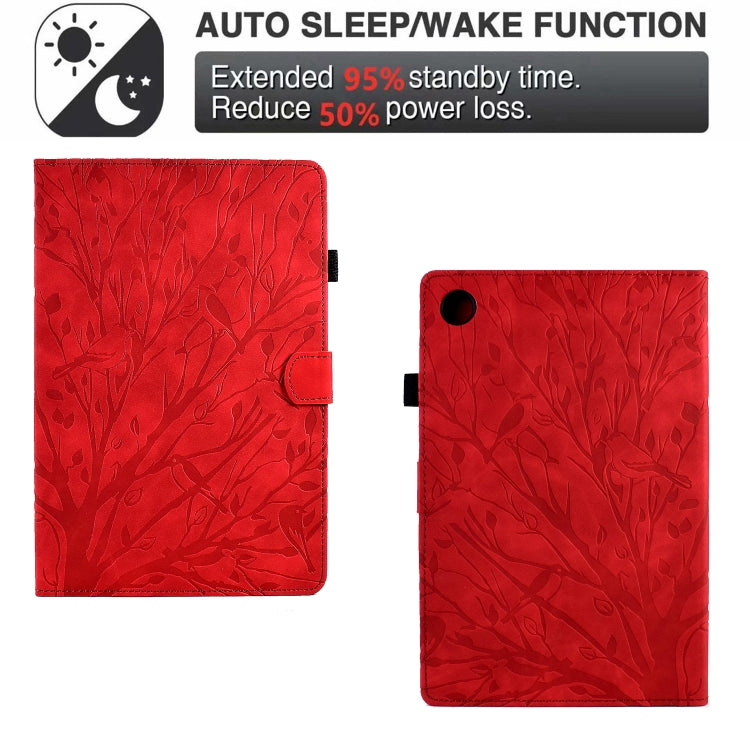 For Samsung Galaxy Tab A11 / A9 Fortune Tree Embossed Leather Smart Tablet Case(Red) by bashfashion
