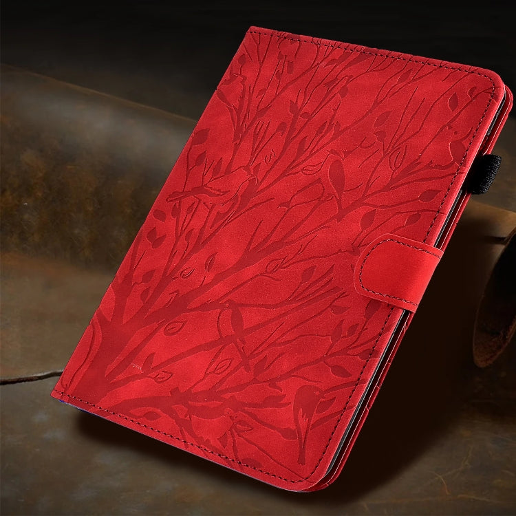 For Samsung Galaxy Tab A11 / A9 Fortune Tree Embossed Leather Smart Tablet Case(Red) by bashfashion