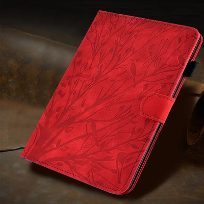 For Samsung Galaxy Tab A11 / A9 Fortune Tree Embossed Leather Smart Tablet Case(Red) by bashfashion