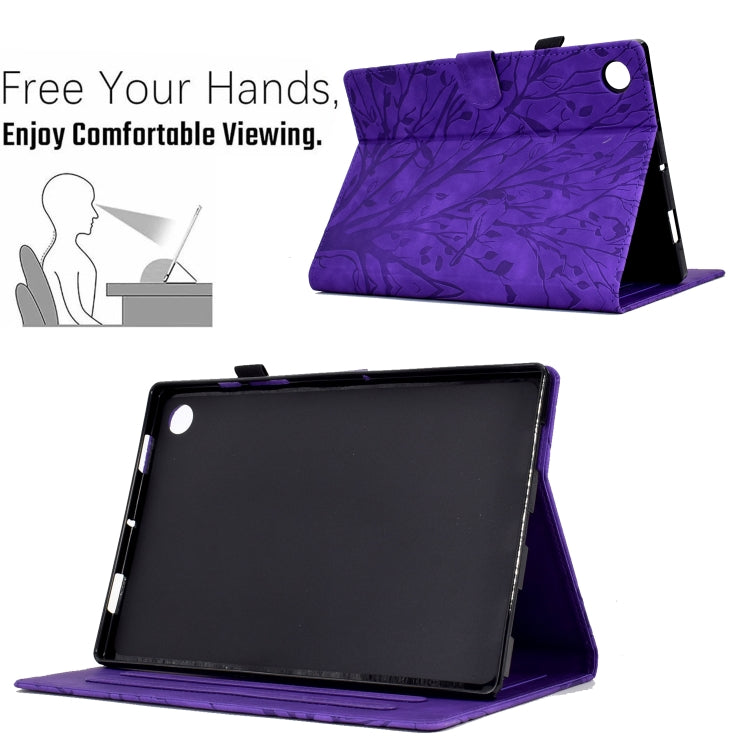 For Samsung Galaxy Tab A11 / A9 Fortune Tree Embossed Leather Smart Tablet Case(Purple) by bashfashion