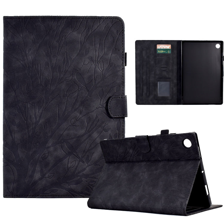 For Samsung Galaxy Tab A11 / A9 Fortune Tree Embossed Leather Smart Tablet Case(Black) by bashfashion