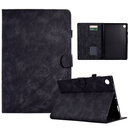 For Samsung Galaxy Tab A11 / A9 Fortune Tree Embossed Leather Smart Tablet Case(Black) by bashfashion