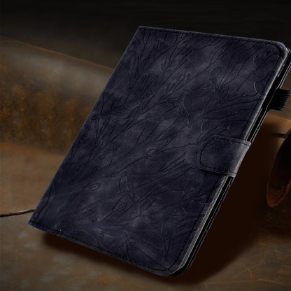 For Samsung Galaxy Tab A11 / A9 Fortune Tree Embossed Leather Smart Tablet Case(Black) by bashfashion
