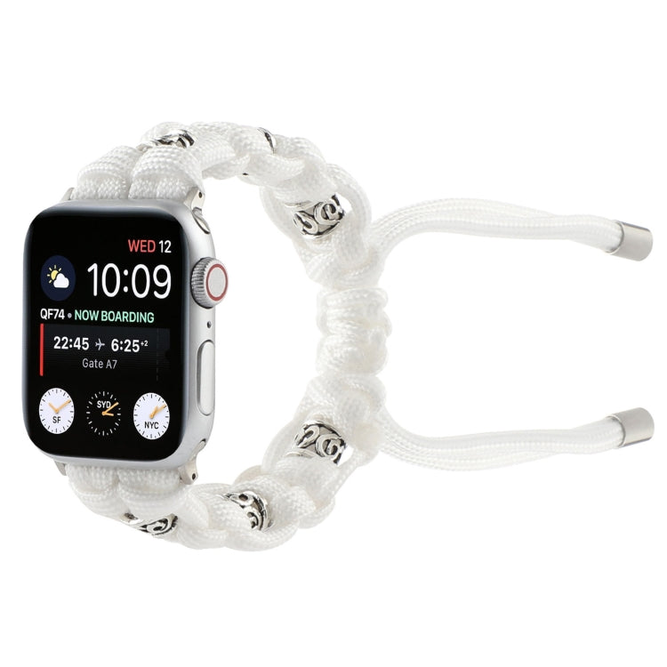 For Apple Watch SE 2023 44mm Silk Silver Beads Braided Watch Band(White) by bashfashion