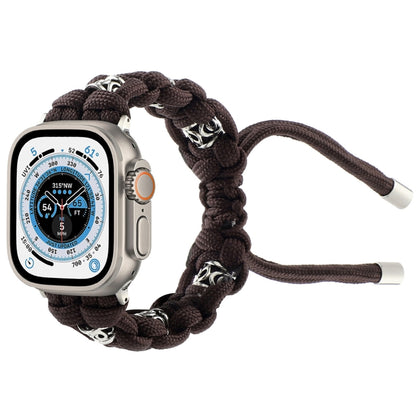 For Apple Watch Ultra 2 49mm Silk Silver Beads Braided Watch Band(Coffee) by bashfashion