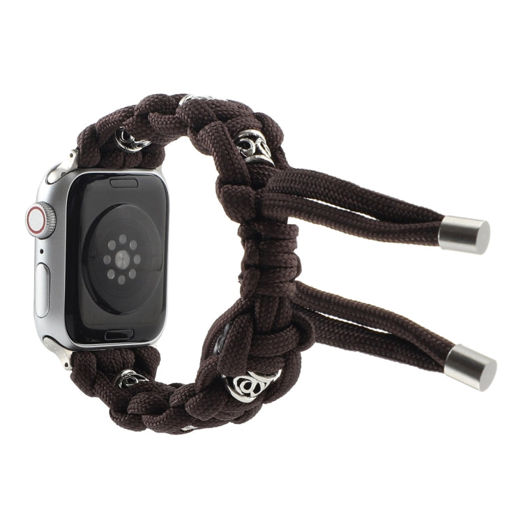 For Apple Watch Ultra 2 49mm Silk Silver Beads Braided Watch Band(Coffee) by bashfashion