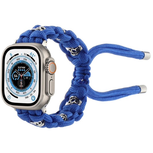 For Apple Watch Ultra 2 49mm Silk Silver Beads Braided Watch Band(Blue) by bashfashion